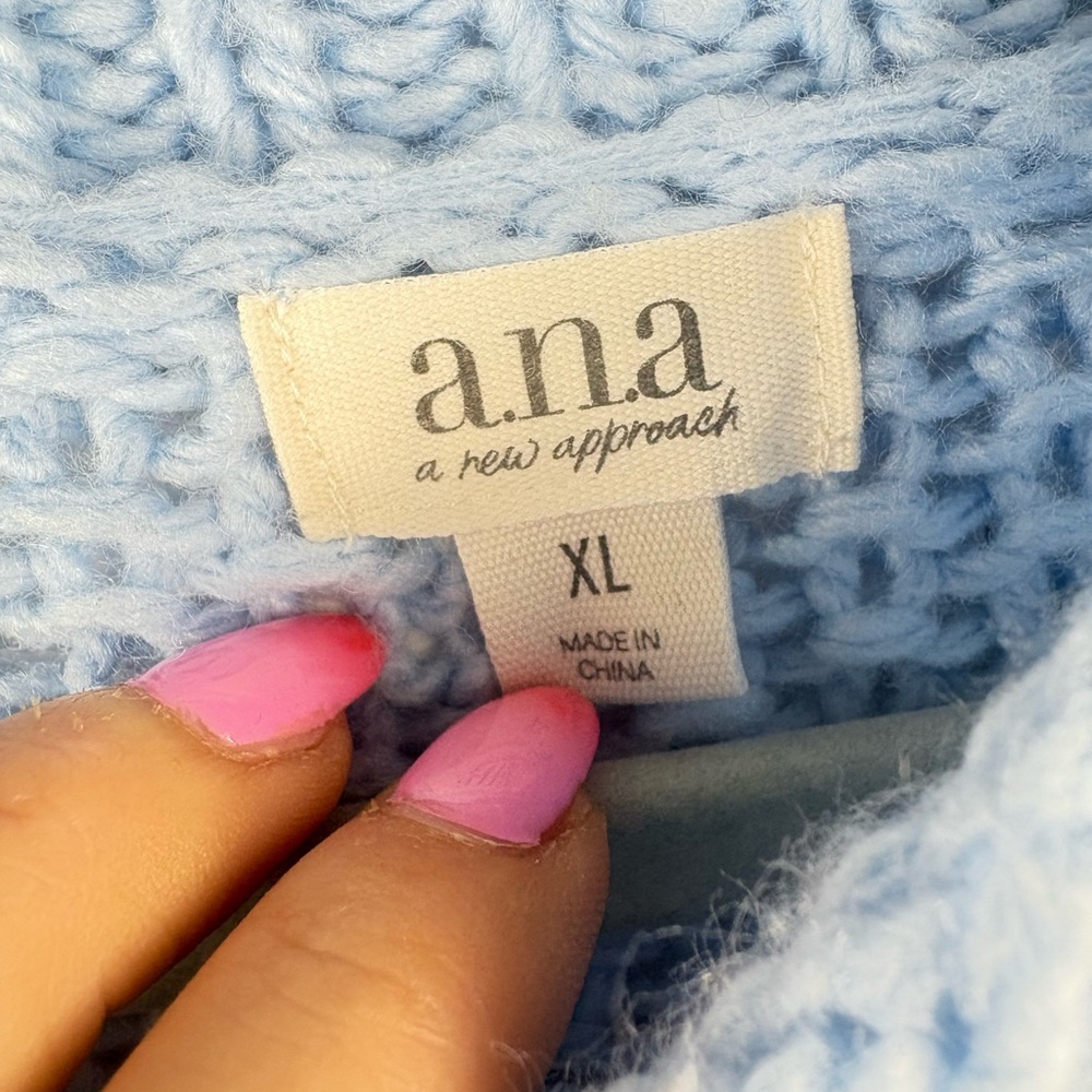a.n.a Light Blue Cowl Neck Crotchet Sweater Sz XL Chunky Baggy Boho - Picture 3 of 8